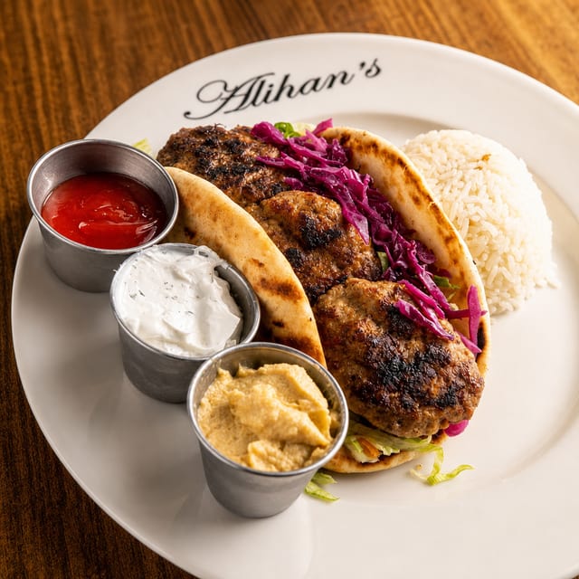 Lunch Chicken Kofte, Pita, Salad.