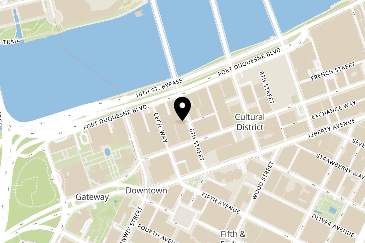 Map showing the location of Alihan's Mediterranean Cuisine on 124 6th St in Pittsburgh